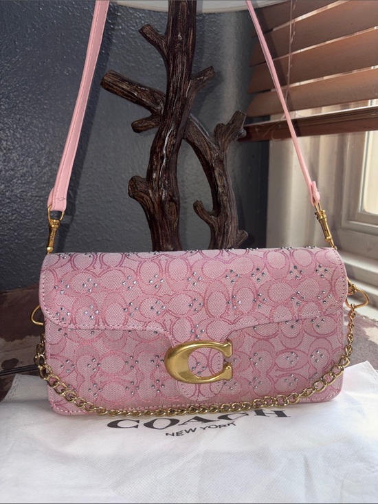 Coach Handbags - Coach Pink Signature Crystal-Accented Crossbody Bag with Gold C